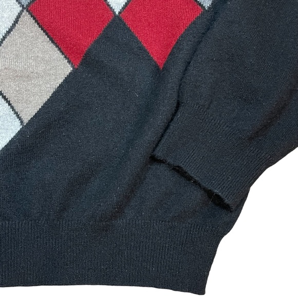 Men’s Uomo Bravo Cashmere Sweater Black Argyle Crew Neck Long Sleeve Pullover - Picture 4 of 11